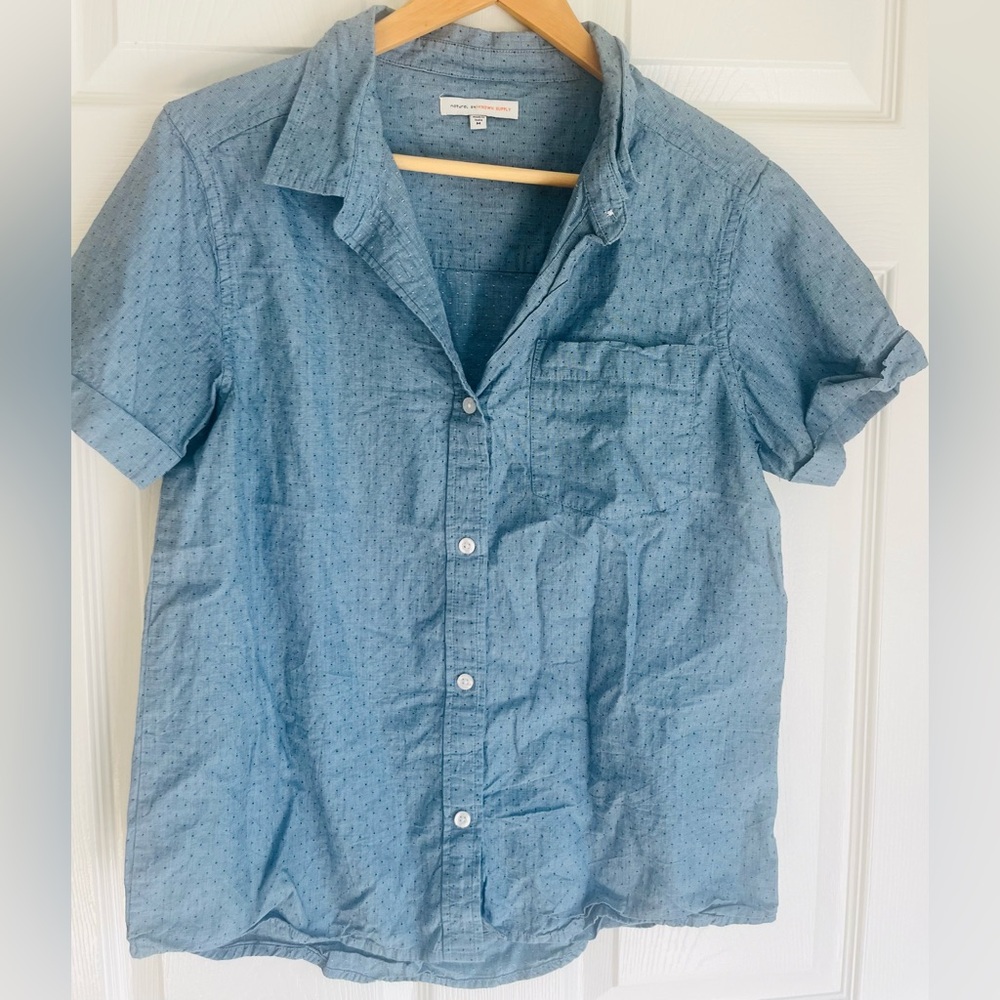 Known Supply organic Blue Short Sleeve story Camp Shirt medium button up